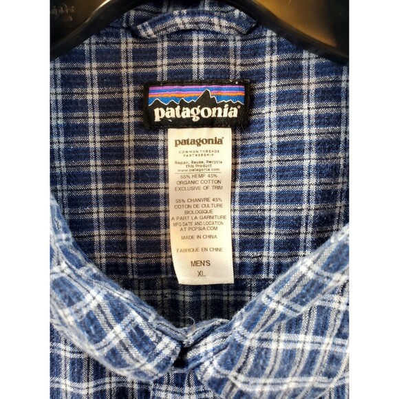 Patagonia Shirt Mens XL Blue Plaid Short Sleeve Button Up Organic Cotton Casual - Picture 4 of 7